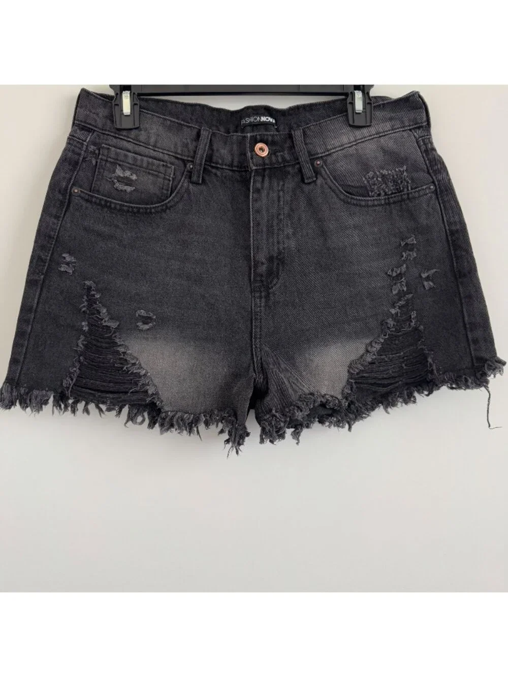 Fashion Nova Distressed Denim High Rise With Ripped Details Shorts Size 9